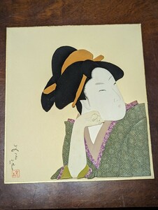 押絵 人物画 昭和レトロ 縦27cm 横約24cm 色紙 女性 女