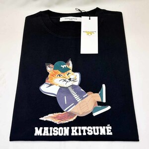 новый товар MAISON KITSUNE' mezzo n лисица короткий рукав футболка KM103 черный S размер 