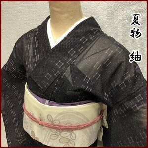 □きものマーチ□夏物 紬 井桁絣 草木文□美品 304mt77