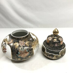 花器 2点 中国 工芸 香炉 陶磁器 壺 花瓶 金彩 中国製 室D0703-16