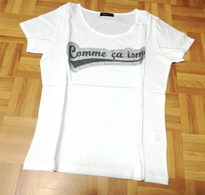 Y4666★COMME CA ISM★ロゴプリント半袖Tシャツ★ホワイト★M