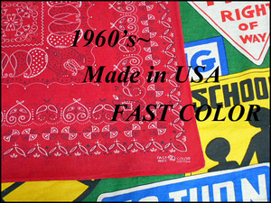 ★上鼻のエレファントマーク入の1枚★Made in USA製FAST COLORファーストカラービンテージコットンプリントバンダナ60s60年代幾何学柄大判