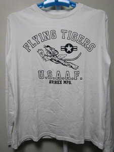 AVIREX FLYING TIGERS ロンＴシャツ・Ｌ・白／ホワイト（アヴィレックスフライングタイガーUSAAFミリタリー長袖Ｔシャツ）