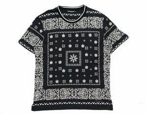 22SS 極美品 DOLCE & GABBANA ドルガバ バンダナ柄 プリント Tシャツ ブラック 黒 メンズ 52 クラウン 王冠 マヨルカ柄 カットソー