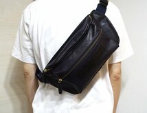 定価4.62万 超美品 Felisi フェリージ ウエストバッグ 799/10/PF+A コーティングツイル×レザー ダークネイビー クロスボディバッ_画像9