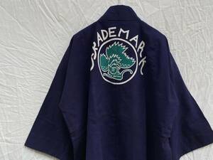 TRADE MARK.. not dragon seal hanten cotton .. navy blue Indigo .INDIGO Japan Vintage JAPAN VINTAGE 50s60s house .. life sake i Ida awaya. rare article 