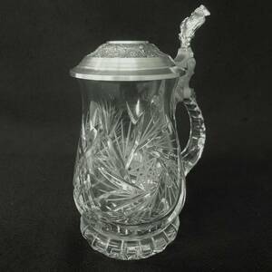 ff217* unused storage goods NACHTMANN/na is to man * crystal glass. Via mug * made of tin cover attaching hand cut glass beer jug Germany made /80