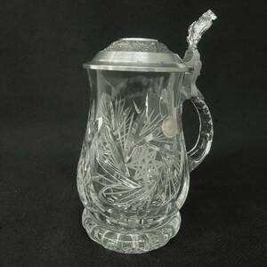 ff218* unused storage goods NACHTMANN/na is to man * crystal glass. Via mug * made of tin cover attaching hand cut glass beer jug Germany made /80