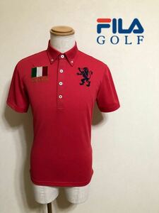 【美品】 FILA GOLF フィラ ゴルフ イタリア ボタンダウン ドライ ポロシャツ トップス レッド サイズM 半袖 赤