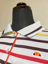 【美品】ellesse エレッセ テニス ウェア トップス ボーダー ドライ ポロシャツ サイズM 半袖 白 ゴールドウィン EW04321P_画像10