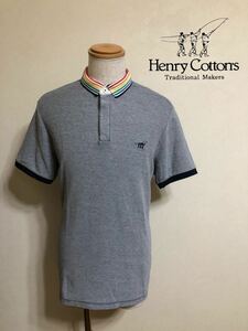 【良品】 Henry Cotton's ヘンリーコットンズ スリムフィット 鹿の子 ポロシャツ トップス サイズXL 半袖 グレー 84425