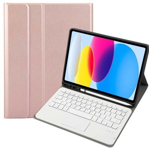 アイパッド10.9インチ iPad 第10世代 2022 キーボード付きケース Bluetooth タッチパッド PUレザー スタンド機能 ローズゴールド