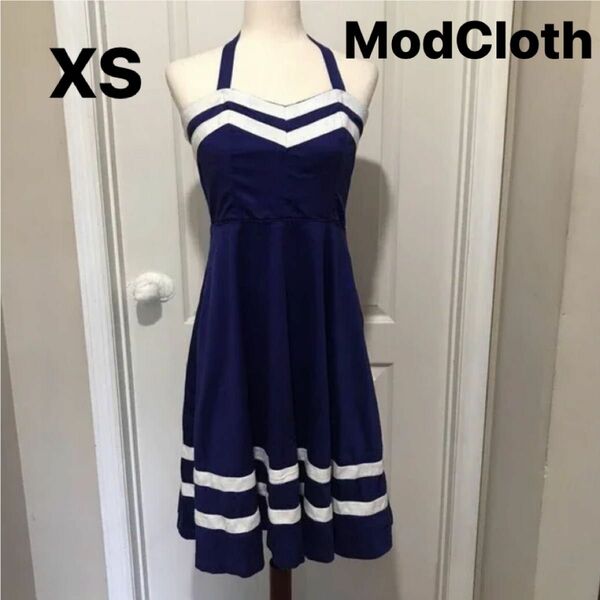 Modcloth Size XS 100%コットン　ホルター　ストラップレス　レトロワンピース　ドレス　フレアスカート　美品