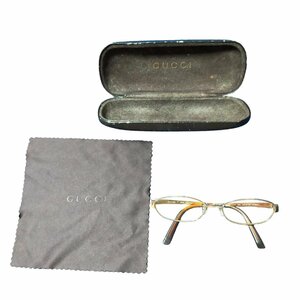 R4-13NI◆中古品 ◆GUCCI グッチ メガネフレーム ゴールド×ブラウン系 眼鏡 レンズ度有