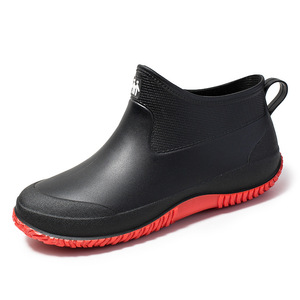 完全防水 おしゃれ レインブーツ 長靴 メンズ レインシューズ 靴 シュート丈 23.0cm~27.0cm 黒*赤
