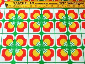  Switzerland made Vintage & retro wax paper, wrapping paper ( green, on range, red. geometrical pattern ) 50cm×50cm