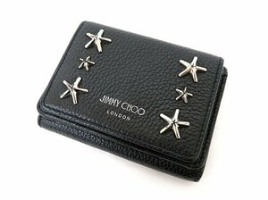 ●JIMMY CHOO ジミーチュウ スター202NEMO.UUF スタースタッズ 三つ折り財布 黒 BLACK 牛革 SOFT GRAINY CALF イタリア製 ITALY