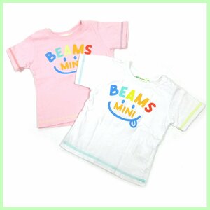 ▲□【良品】 子供服 2点セット BEAMS mini♪ビームス♪プリントTシャツ♪90cm♪キッズ♪ホワイト♪ライトピンク