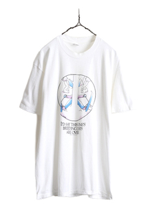80s USA製 ■ ジョーク イラスト プリント Tシャツ メンズ L / 80年代 ビンテージ アート メッセージ ウサギ シングルステッチ 白 アニマル