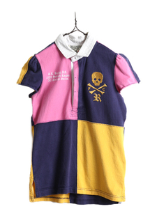  Skull embroidery # rugby Ralph Lauren panel switch short sleeves Rugger shirt lady's S / old clothes POLO RUGBY Polo k Lazy number ring 