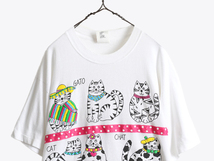 90s USA製 ■ ネコ アート イラスト 発泡 プリント Tシャツ ( メンズ レディース XL 程) 90年代 オールド アニマル 猫 シングルステッチ 白_画像2