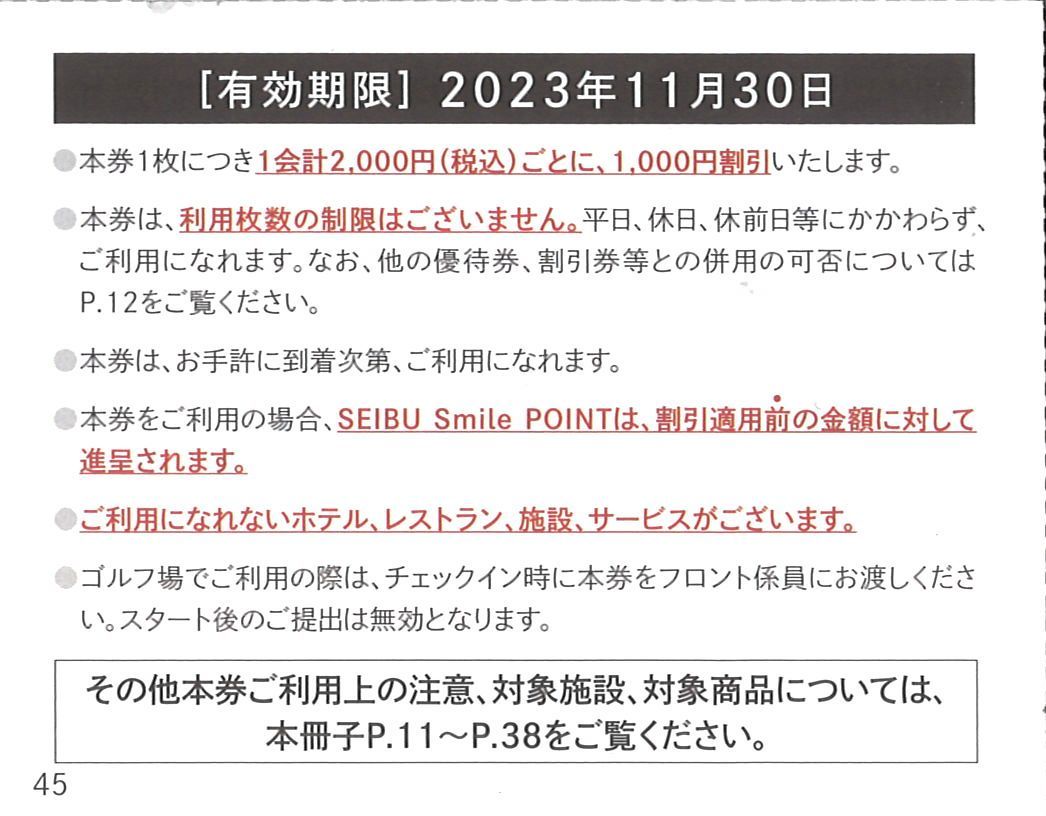 西武ホールディングス株主優待」 共通割引券1000円券×10枚(10000円分