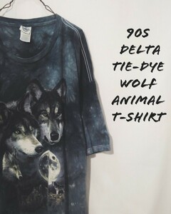 Vintage Delta tie-dye wolf animal t-shirt 00s デルタ タイダイ染め ウルフ アニマル プリント Tシャツ オオカミ 狼 3XL ビンテージ