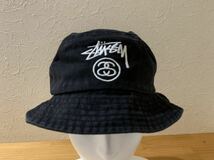 STUSSY シャネルロゴ刺繍　バケットハット　Sサイズ 58センチ　ブラック_画像2