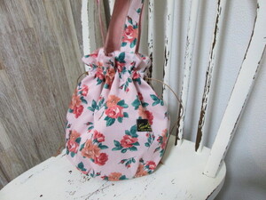 Handmade　リバティGrandBouquet　グランブーケ　淡いローズ 　Le cavolo sac tote-fronce　巾着バッグ