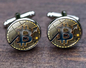 [ ビットコイン bitcoin カフス ]ボタン仮想通貨ブロックチェーン電子マネー取引ロンダリングBデザイン幾何学模様トレード頭文字マイニング