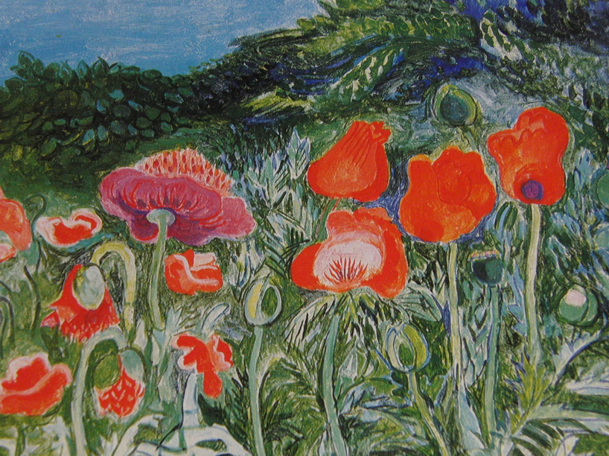 Torao Makino, [Champ de coquelicots], Provenant d'une rare collection d'art encadrant, Soigneusement sélectionnés, Nouvellement encadré, Cadre mat inclus, En bonne condition, Maître, peintre japonais, Peinture, Peinture à l'huile, Nature, Peinture de paysage