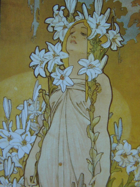 Alphonse Mucha, Alphonse Mucha, [Lily from the series Flowers ], From a rare collection of framing art, Brand new with high-quality frame, In good condition, free shipping, Painting, Oil painting, Portraits