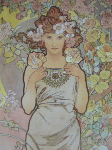 Alphonse Mucha, Alphonse Mucha, [Roses from the series Flowers ], From a rare collection of framing art, Brand new with high-quality frame, In good condition, free shipping, Painting, Oil painting, Portraits