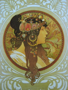 アルフォンス・ミュシャ、Alphonse Mucha、【ビザンチン風の頭部・ブルネット】、希少な額装用画集、新品高級額装付、状態良好、送料無料