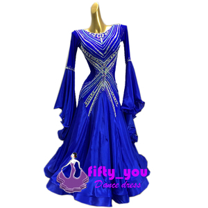 新品fifty_you　競技試合素敵モダンドレス レディース社交ダンス衣装 セミオーダー センスのある女性の印象 ライトストーン飾 ワイヤブルー
