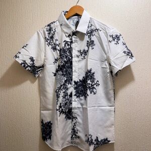 新品★ホワイト★グレー★花木＆小鳥柄アロハシャツ★和風★ブラウス★ユニセックスLアロハシャツ ハワイアンシャツ 