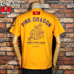 【S】CREAM SODA クリームソーダ CS R＆R BASE Ｔシャツ 　YELLOW 　PD23T-04　ピンクドラゴン　アメリカ空軍　ロックンロール