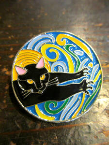 Art hand Auction insignia gato negro arte pintura amante de los gatos artista amante de los gatos artista insignia broche, bienes varios, pin insignia, otros