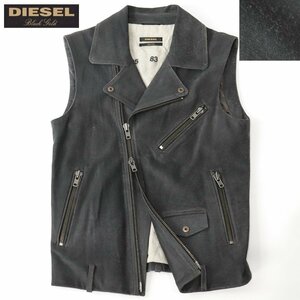 参考価格￥168,000- 極美品 高級ライン！DIESEL BLACK GOLD ディーゼル ブラックゴールド 牛革 ヴィンテージレザー ライダースベスト 黒 S