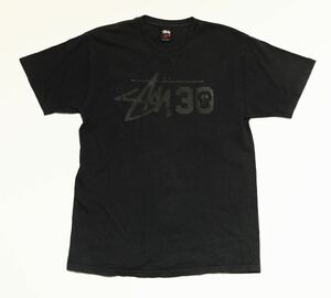 【XXX】STUSSY Tシャツ30th 周年記念 ストックロゴ スカル ブラック 黒M ステューシー old 極厚 ラバープリント 2010