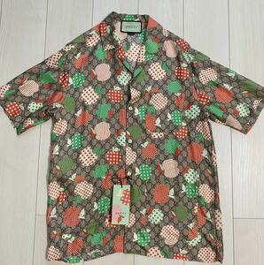 新品 未使用 グッチ メンズ 半袖シャツ ハーフパンツ セットアップ イタリア製 GUCCI ボウリングシャツ 開襟シャツ アロハシャツ シルク