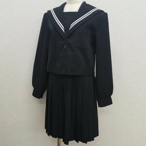 A335 (中古) 愛知方面 セーラー服 上下セット /校名不明/黒/165A/W69/セーラー/スカート/白2本ライン/冬服/制服/学生服/中学/高校/女子学生