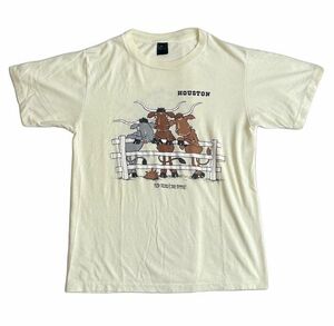 80’s ビンテージ 米国製 アンビル Anvil Tシャツ HOUSTON バッファロー RED NECKS BIG HORNS 両面プリント M位 [l-0730]