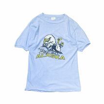 60’s 70’s ビンテージ Tシャツ Lサイズ相当 青 ブルー 水色 リンガーT リブ スーベニア アメリカ アラスカ アニマル 60年代 70年代_画像1