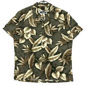 古着Palmwave アロハシャツ リーフ柄 コットン100% オープンカラーシャツ メンズMカーキ系