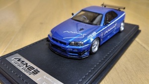 即決　イグニションモデル　NISSAN　SKYLINE　GT-R　R34　Mine‘s　日産　スカイライン　ベイサイドブルー　マインズ　1/43　絶版　レア