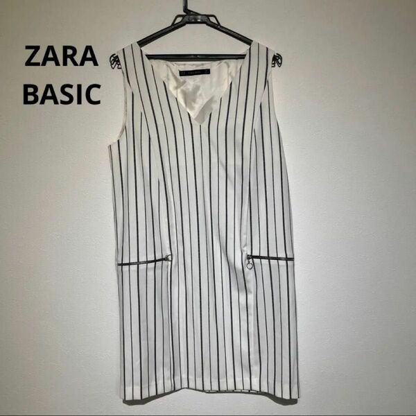 【未使用】タグ付き　ZARA BASIC ストライプ　ひざ丈ワンピース ザラ