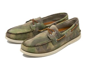 新品 ♪★ スペリートップサイダー SPERRY TOPSIDER デッキシューズ 本革 迷彩 カーキ カモフラージュ レザー US8.5（26.5cm）★ 23704