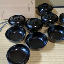 木製真塗◆吸物椀8客◆木製 塗師 房外作　検/茶事茶道具夜咄懐石料理会席茶碗お椀骨董_画像2