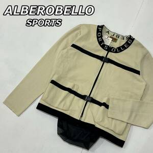 【ALBEROBELLO SPORTS】アルベロベロ スポーツ クルーネック ジップ ニット カーディガン バックポーチ付き ベージュ 定価32000円